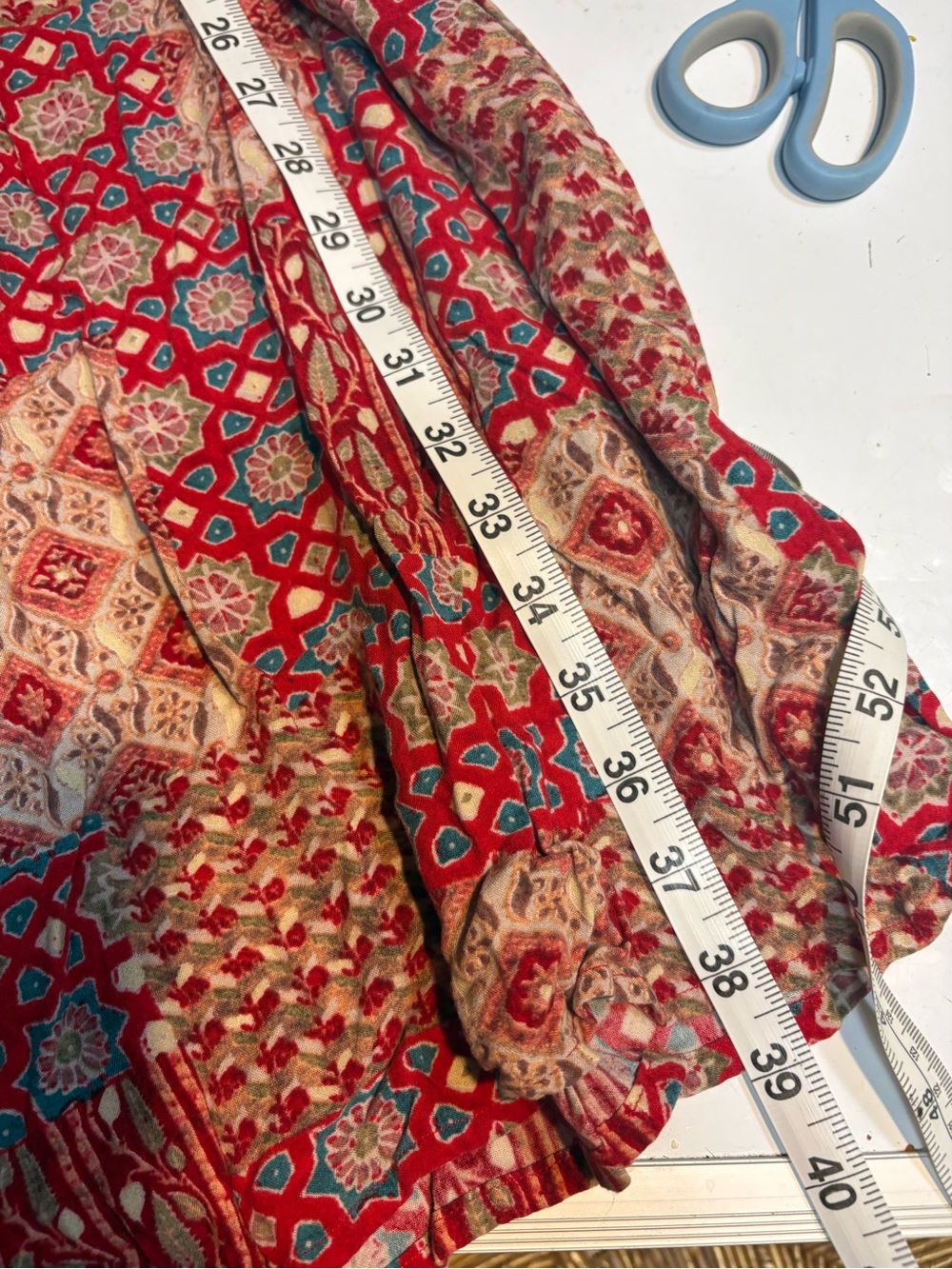 India Red patchwork crinkle boho midi dress d4 - Picture 7 of 10